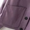 Lautaro Giacche in ecopelle viola autunno per donna Tasche a maniche lunghe con spalle scoperte Bottoni neri Casual Moda coreana 211118