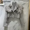 Women's Jackets Fashion Lace Rhinestone Bow Solid Loose Casual Jacket Coats Women Single Row Pearl Buckle Crop 2021 Summer Suit Clothing