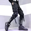 Męskie spodnie Cargo Hip-Hop Multi-kieszonkowe Jogger Black Streetwear Wstążki Moda Spodnie dresowe Męskie Harerem Dorywczo Spodnie 210714