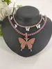 Pendant Necklaces Sexy Personality Butterfly Rhinestone Double Diamond Chain Necklace Jewelry Halloween Whole Goth9467064