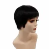 Pixie corte perucas dianteiras de renda com franja 100% cabelo humano máquina completa feita couro cabeludo top peruca natural cabelo preto penteados curtos