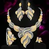 Collana Orecchini Set GODKI Luxury Feather Leaf Nigerian Choker Per le donne Wedding Cubic Zircon CZ Dubai Gold Bridal 2022