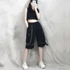 Harajuku Streetwear Women Casual Harem shorts With Chain Solid Black Cargo Gothic Cool Fashion Hip Hop Long Trousers Capris 210621