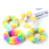 Ponytail Holder Hair Scrunchy Accessories Elastic Band Rainbow Plush Hairbands for Women Girl Ties Ropes Winter hairband M39311238073