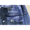 女性のジャケット2021秋の韓国の緩い手紙プリント擦り切れた穴のデニムジャケット女性Jaqueta Feminina特大ビンテージ洗浄ブルージャン