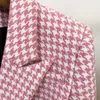 새로운 스타일 최고 품질의 원래 디자인 여성의 더블 브레스트 슬림 블레이저 재킷 핑크 houndstooth 금속 버클 모직 블레이저 outwear