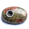 Mini Portable Natural Unakite Jasper Palm Gemstone Pipes för Weed Tobacco Rökning Healing med 3PCs Free Pipe Screens Filters