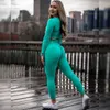Yoga Set Women's Sportswear Seamless Gym Clothing Fitness Leggings+Cropped Shirts Sport Suit Long Sleeve Tracksuit Active Wear 210802