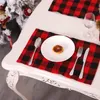 Christmas decorations mat red Black Plaid table knife and fork mats Xmas Western food matsRestaurant tableware ZC410