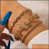 Link, Chain Jewelry3Pcs/Sets Heavy Bracelets For Women Gold Color Alloy Metal Hollow Geometric Adjustable Jewelry Gift Drop Delivery 2021 Ck