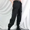 Pantalon cargo Harajuku noir pour femmes, Streetwear, pantalon de rue à fermeture éclair longue pour 210531