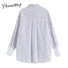 Yitimuceng Paski Patchwork Bluzka Kobiety Przycisk Koszule Luźne Wiosna Koreański Z Długim Rękawem Collar Casual Tops 210601