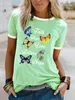 디자이너 여성 천 캐주얼 티셔츠 나비 패턴 의류 여름 옷 숙녀 탑 셔츠 크루 넥
