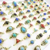 Wholesale 100pcs/Lot Bohemian Rings for Women Mix Styles Golden Plated Imitation Stone Fashion Jewelry Party Gifts Finger Joint Bands Size 16-19mm