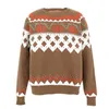 Boho 호박 니트 풀오버 크리스마스 숙녀 민족 따뜻한 스웨터 여성 느슨한 가을 겨울 패션 211011