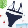 INGAGA Ribbed Bikinis High Leg Swimwear Women's Swimsuits Push Up Biquini Sexy Solid Bathing Suit Summer Ring Bikini Set 210712