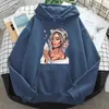 Belle Fille Mangez De La Crème Glacée Imprimer Sweat À Capuche Mans Poches Anime Lâche Pull Hip Hop Dessin Animé Streetwear Harajuku Rétro Hommes À Capuche H1227