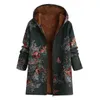 패션 플러스 사이즈 여성 코트 빈티지 꽃 인쇄 느슨한 긴 소매 재킷 양털 후드 두꺼운 지퍼 겉옷 코트 # bl2 n7bq #