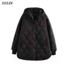 Za Women's Oversize Parkas Coats Hoodies Padded Cotton coat Jackets Solid Outwear Female Overcoats Loose Vintage Plaid Outerwear 211109