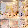 Tapisserier macrame anime tapestry kawaii söt kvinna flicka sovrum dekorativa vägg hängande rosa japanska rum dekoration