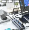 Acasis USB3.0 HUB Multi 7 10 13 20 Port Aluminum Transparent USB Splitter With 12V Power Adapter Switch for Industrial Computer