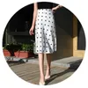 Elegant fransk stil chic polka dot kvinnor kjolar höst vinter all-match Jupe hög midja zip a-line femme kjol 210527