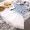夏の女の子のドレス西部のスタイルの中空メッシュパーティー王女韓国の白い綿の子供子供服210625