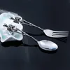 Titanium Steel Skeleton Skull Fork Spoon Tableware Vintage Dinner Table Flatware Cutlery Set Metal Crafts Halloween Party Gifts ne232R