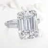 Luxury 100% 925 Sterling Silver Emerald cut 5ct Simulated Diamond Wedding Engagement Cocktail Women Moissanite Rings Fine Jewelry