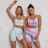 Yoga-outfit, 2-delige set, sportbeha en bikershort, kleding, sportkleding, hoge taille, gymlegging, pak, tie-dye-top5582343