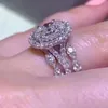 Cluster Ringe 2 Stück Silber Farbe Ring Set mit Bling Zirkon Stein für Frauen Hochzeit Verlobung Modeschmuck Trend 2022