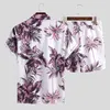 Män Outfit Set 2022 Sommar Mode Mäns Hawaiian Outfit 2 Pieces Printed Lapel Kortärmad T-shirts Semesterbyxor Streetwear G220224