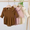 born Infant Toddler Baby Girl Warm Bodysuit Long Sleeve Knitting Solid Soft Jumpsuit Autumn Clothes s Overalls 211011
