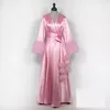Rosa kinono sleepwear kappor prom klänningar lyx fjäder moderskap robes kvinnor photoshoot badrock fluffy party custom gjord