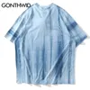 Gonthwid Skull Print Tie Dye Punk Rock Gothic Tshrits Streetwear Hip Hop Casual T-shirts à manches courtes Tops d'été 210623