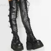 Märke Design Gothic Style Ins Hot Fashion Boots Kvinnor Skor Svart Wedges High Heels Buckles Platform Boots Kvinna Plus Storlek 50 Y0914