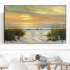 Pinturas pôr do sol praia de areia posters e impressões mar paisagem pintura em tela imagens de arte de parede para sala de estar decoração costeira não f282f