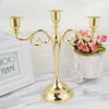 IMUWEN Silver/Gold/Bronze/Black 3-Arms Metal Pillar Candle Holders Candlestick Wedding Decoration Stand Home Decor Candelabra 210722
