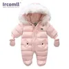 Ircomll Born Baby Winter Clothes Toddle Jumpsuit Hooded Inside Fleece Girl Boy Automne Salopette Enfants Survêtement 211101