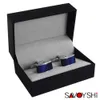 SAVOYSHI, piedra azul de lujo para camisa de hombre, gemelos cuadrados de alta calidad, regalo para novios de boda, joyería de marca