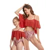 Summer Family Matching Swimsuit 2pcs Sets Bikini Soild Top Wave High Waist Swimming Trunks Mother Daughter E2101 210610