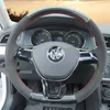 För VW CC Passat Tharu Teramont Pheaon X T-Roc Sportsvan Lavida Golf 7 Magotan DIY Custom Leather Carbon Fiber Special Hand-syt bil ratt täcke