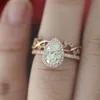 Bruiloft 14K Rose Gold 1.5ct Pear Cut Moissanit Engagement Band / Anniversary / Moissanite / Bridal Ring Set