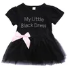 Rompers Born Baby Girl Dress Letter Print Lace Short-sleeved Black Princess Tulle Party Bow Decoration For Summer