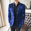 Men's Suits & Blazers Blue Velvet Blazer Men Luxury Paisley Flower Pattern Fancy 2021 Plus Size Suit Jacket