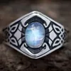 Wedding Rings Fashion Gentleman Vintage Antique Silver Men's Ring Elegant Colorful Moonstone Party Dating Jewelry Gift Accessories