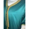 Siskakia Arabische jurken voor vrouwen vallen gouden lint patchwork v-hals lange mouw maxi jurk moslim Turkse kleding satijn 210224