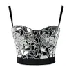 Atoshare Sexy Femmes Argent Or Paillettes Strass Top Lady Rave Outfit Perle Glitter Tops Bustier Femme Corset Crop Top Strass 210308