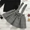Girls Clothing Sets Spring Autumn Kids Clothes Plaid Strap Lace Skirt Suit Sweet Kids Birthday Outfits for Girls Costume X0902