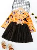 Toddler Girls Letter & Pumpkin Print Bow Front Mesh Hem Dress SHE